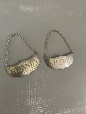 Vintage STIEFF Pewter Liquor Bottle Decanter Metal Tags  2.5” Metal Chain