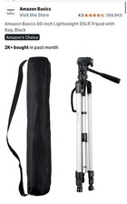 Amazon Basics 60-Inch DSLR Lightweight Tripod For Camera, Phone With Bag, Black