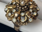 Vintage Gold Tone Plated Adjustable Flower Ring crystals domed 1” large statemen — photo 2