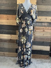 Lovestitch Misses Dress Maxi Long Black Floral Dress Rayon M/L Empire Waist