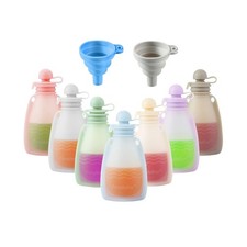 PandaEar Reusable Silicone Baby Food Pouches, 7 Pack Squeeze Pouches for Todd...