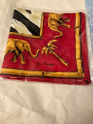 Vintage Jim Thompson reine thailändische Seide Schal rot Elefant Bordüre 33x33'' Brandneu in Verpackung neu