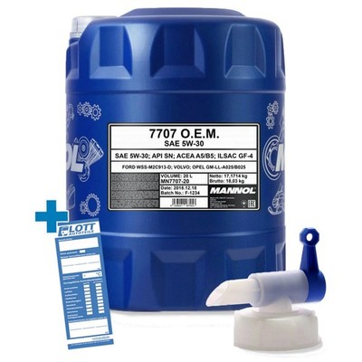 20 Liter MANNOL Motoröl 5W-30 Motorenöl FORD OPEL VOLVO API SN + Öl Auslaufhahn