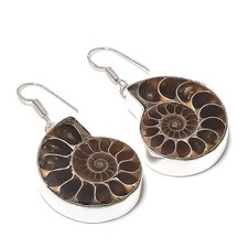 Ammonite Fossil Gemstone 925 Sterling Silver Jewelry Earring 1.97