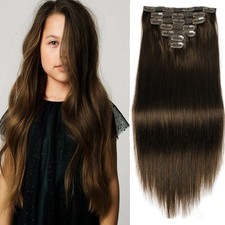 Clip in Hair Extensions Real Human Hair 16 Inch 130g 4 Chocolate Brown