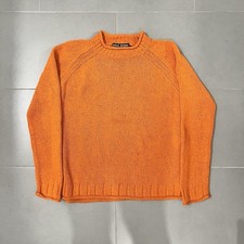 Polo Sport Ralph Lauren Orange 100 Silk HAND KNIT Sweater L Fisherman Rollneck
