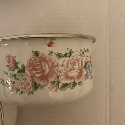 Vtg. GMI 5 Enamelware Metal Nesting Bowls W/Pink Roses /Flowers Mid Century - Picture 19 of 20