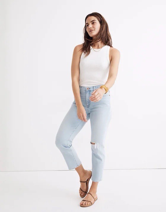 Madewell Jeans 25 Mid-Rise Classic Straight Wellingford Wash Knee-Rip Womens