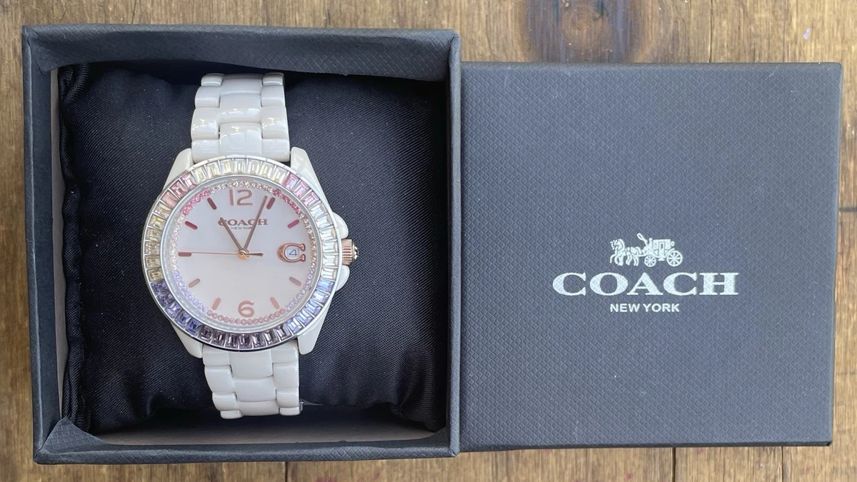 New Coach w6051 ladies watch w/ rhinestone white band in box Coach Women Silver Band Wristwatches for sale | eBay main image 2
