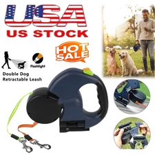 Dual Pet Leash Retractable Reflective Lead 360 Swivel Double Dog Walking Leash