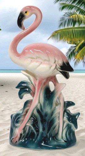 Vintage MCM Pink Flamingo Planter Art Deco Ceramic 10 inches tall