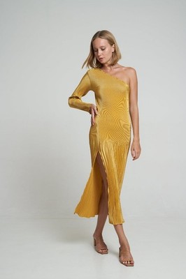 LIDEE SOIREE GIGI ONE SHOULDER SLEEVED GOWN MARIGOLD GOLD Size: 8 RRP $299  | eBay