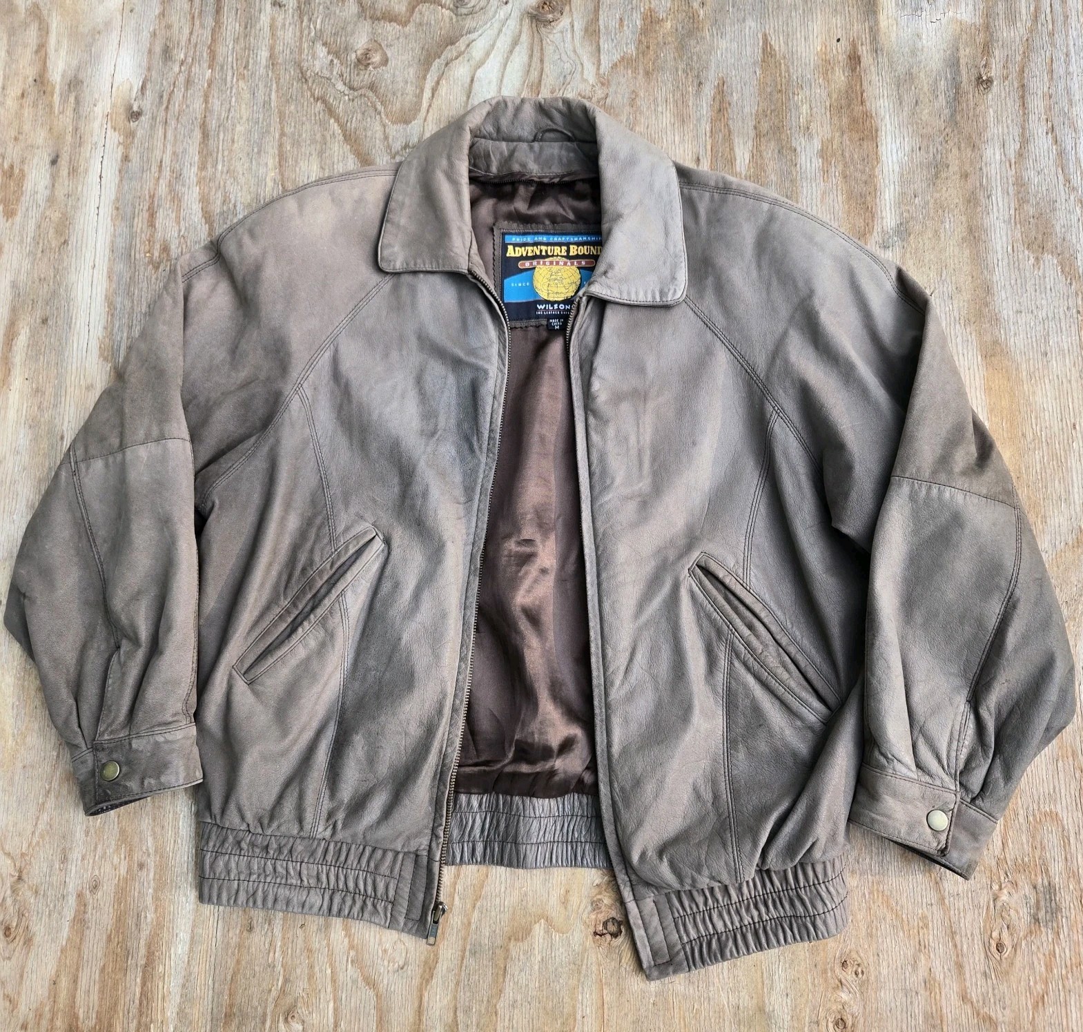 Vintage 80's Adventure Bound Wilson's Leather Men's MEDIUM Brown Bomber Jacket