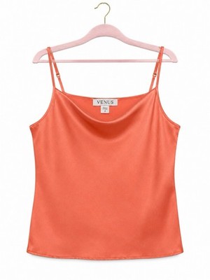 VENUS Coral Satin Cowl Neck Camisole Top Size 6 Adjustable Straps NWOT