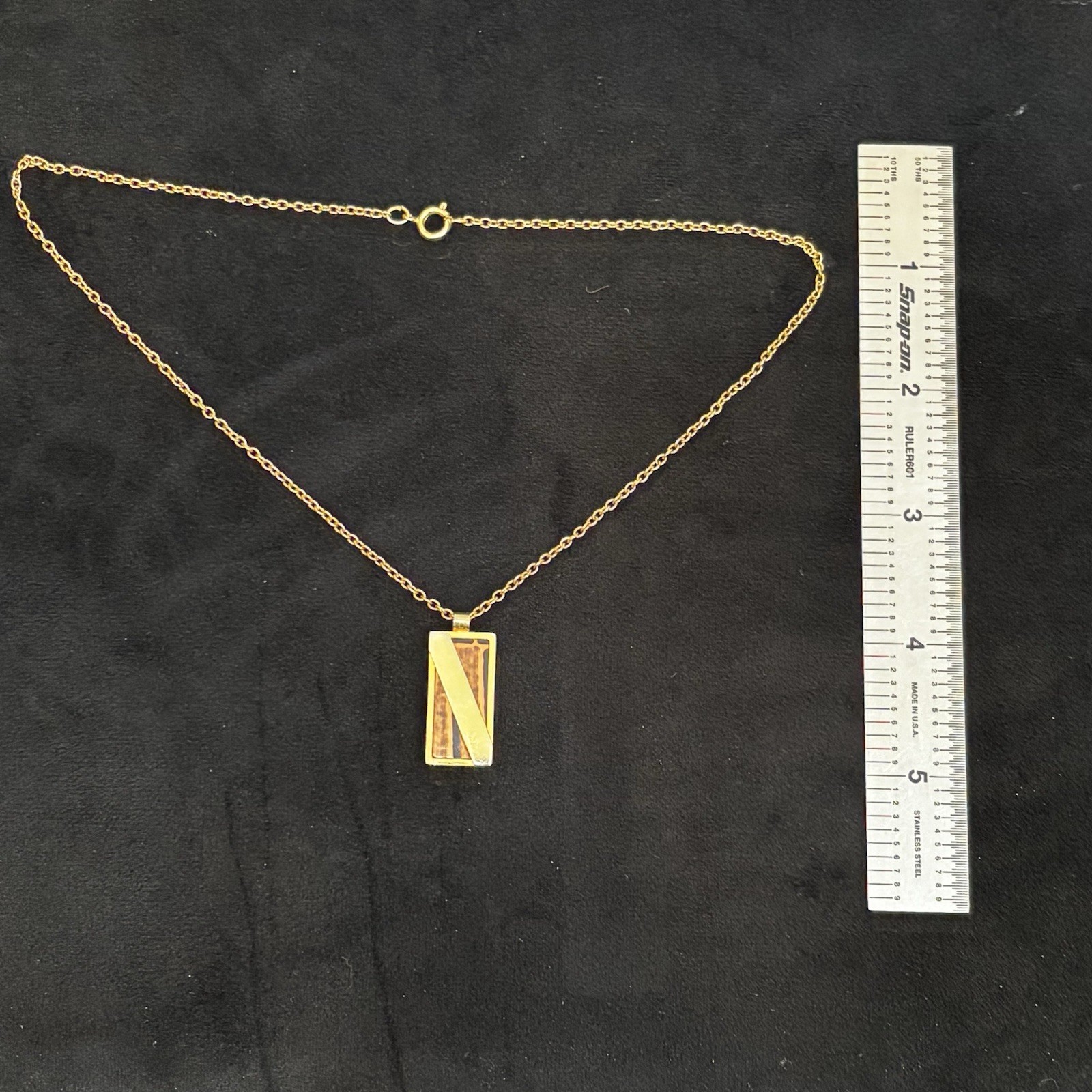 Gold Tone Modern Rectangular Pendant Necklace w A… - image 3