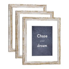 Rustic Distressed Style White Frame 8x10 Picture Frame Set of 3 with Real Gla...