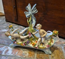 1900 German Figural Porcelain Jardinière – Cherubs & Floral Encrustations