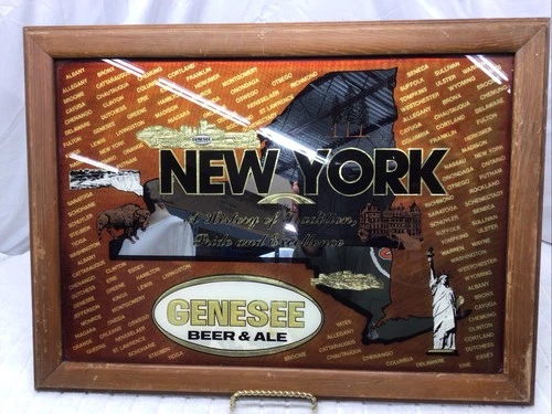Vintage Mirrored Genesee Beer & Ale Framed Bar Sign New York State 22.5 X 16.5