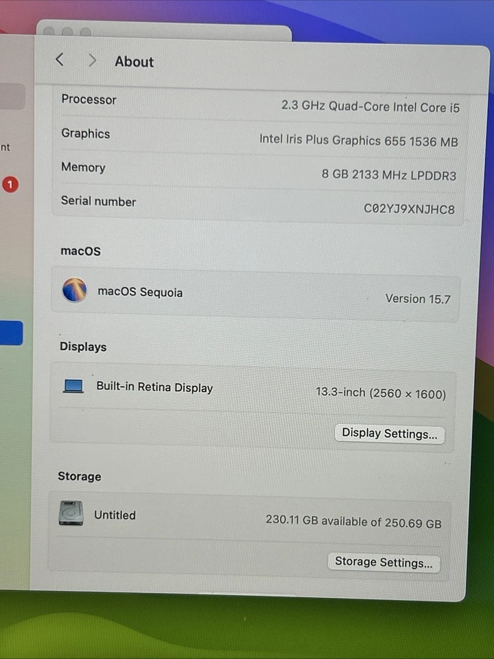 Apple MacBook Pro 13” 2019 Retina i5 2.3 Ghz 8GB 256GB SSD Touch Bar – Good! - Image 4 of 4