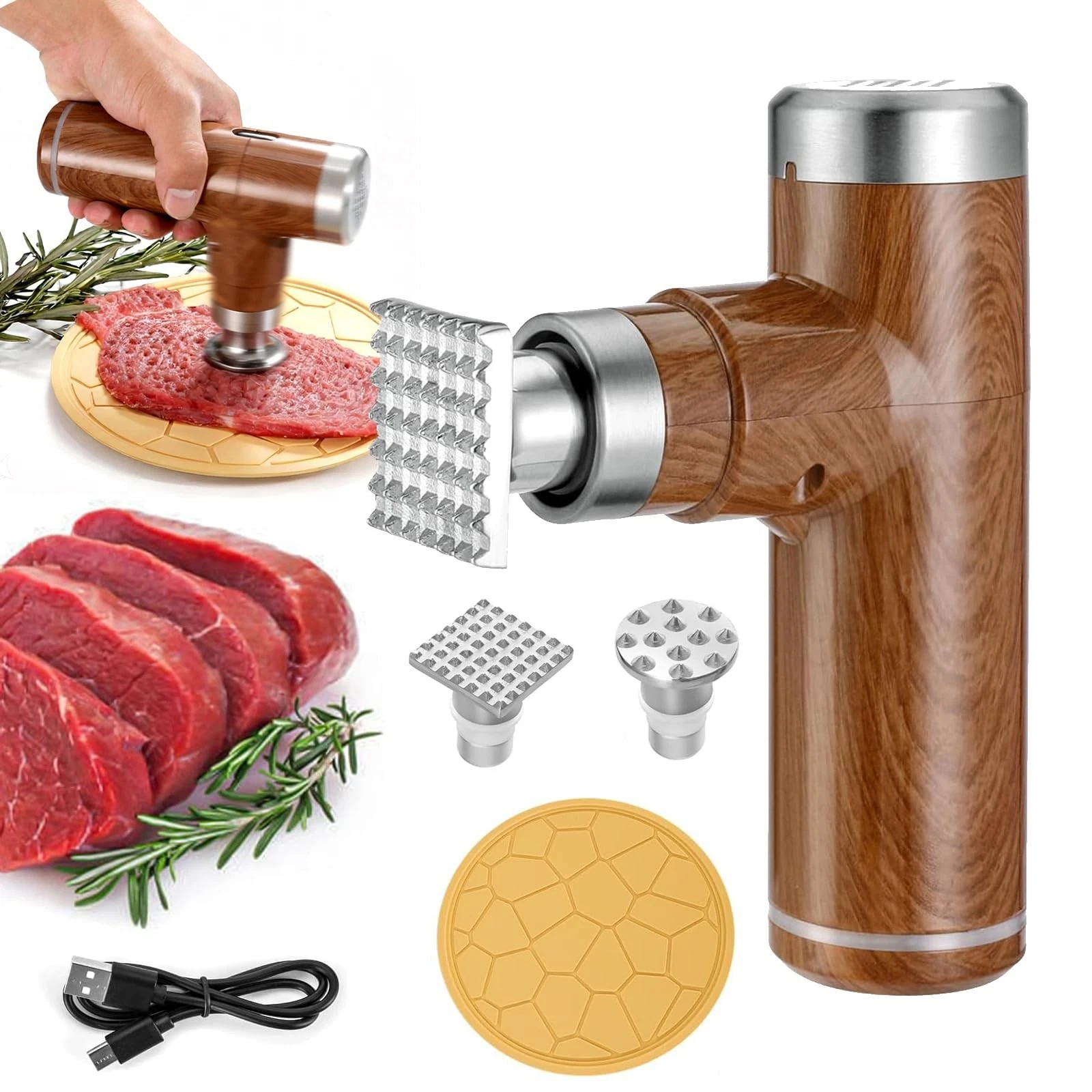 Meat Tenderizer Tool,Cordless Meat Tenderizer Machine with 2 Stainless Steel ...
