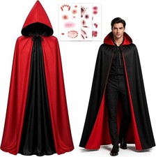 Reversible Black Red Hooded Cape Cloak Halloween Vampire Dracula Costume Set