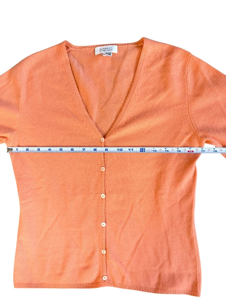 Cárdigan de cachemir Barneys New York para mujer naranja cuello en V botón talla M Foto 2 de 4