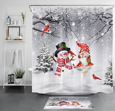 Winter Snowflake Gnome Cardinal Snowman Shower Curtain Bathroom Accessories Set