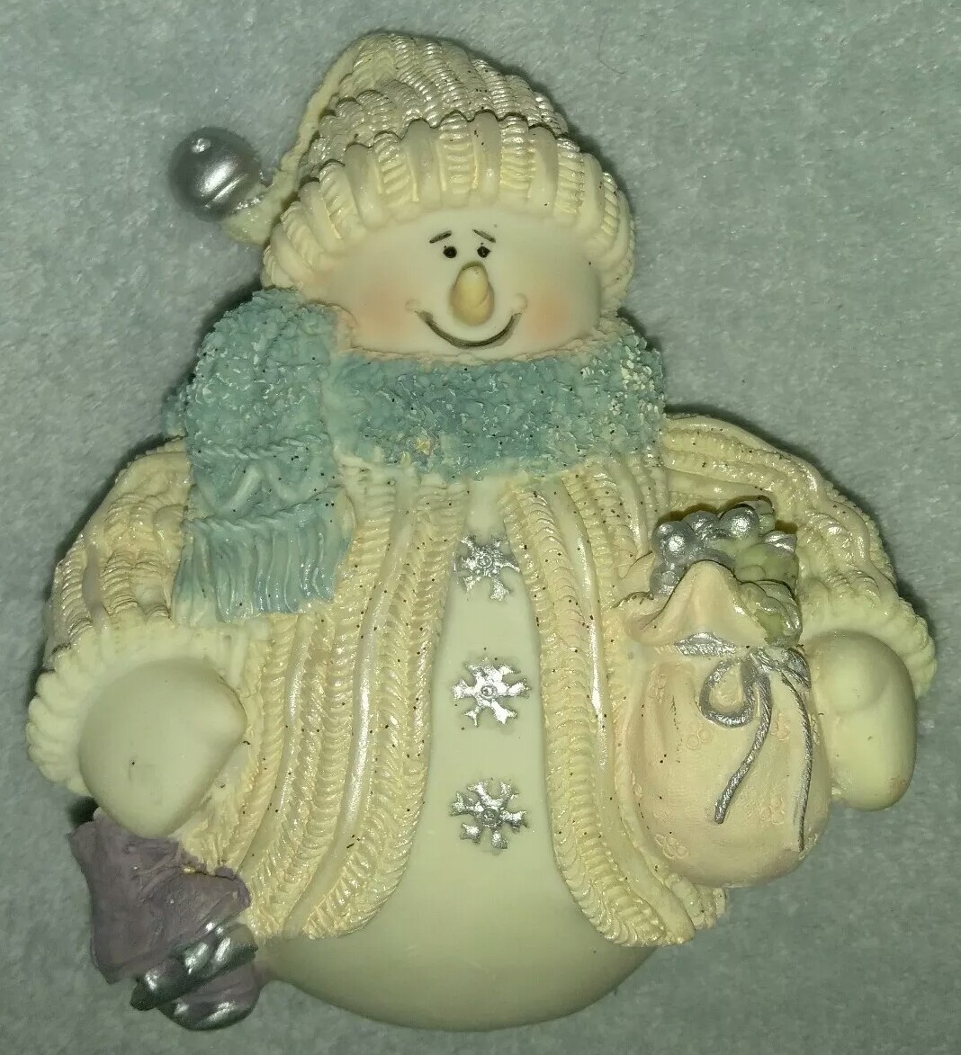 JUBILEE GIFTWARE SNOWMAN HOLDING ICE SKATES, BAG OF HOLLY CERAMIC