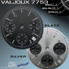  DIAL MOVEMENT ETA VALJOUX 7753, Ø 29.5 MM, DATE, BLACK OR SILVER , PINESTRIPES