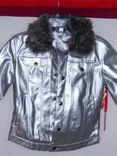 Fubu Chrome Coat Metallic Silver Jacket Womens Medium Faux-fur Collar New Nwt