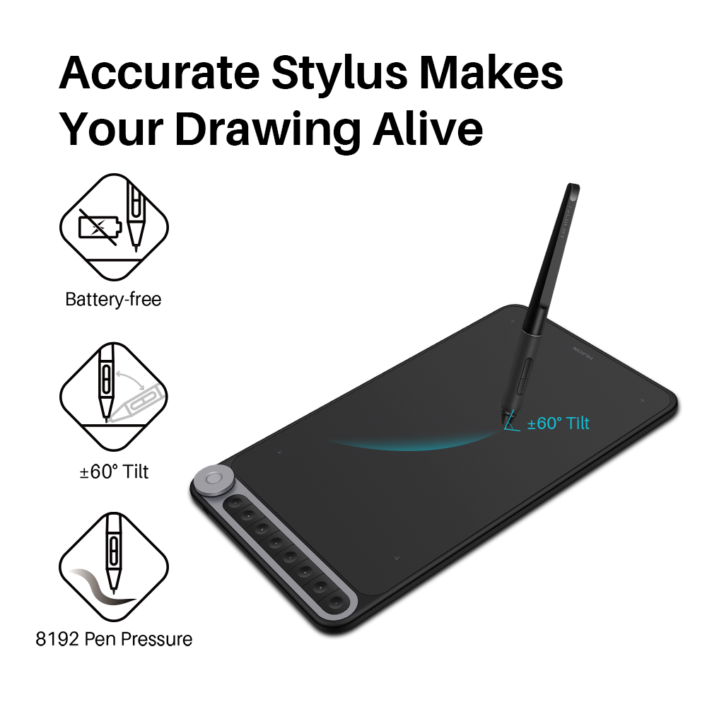 HUION Inspiroy Dial Q620M Wireless Graphics Tablet ±60° Tilt