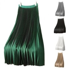 Women's Pleated Skirt Maxi Vintage Solid Casual Loose Long Swing Dress Plus Size