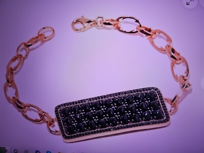 Raritäten Carol Brodie Silber 925 vergoldet schwarzer Spinell Gliederarmband 7'' Neu ohne Etikett 