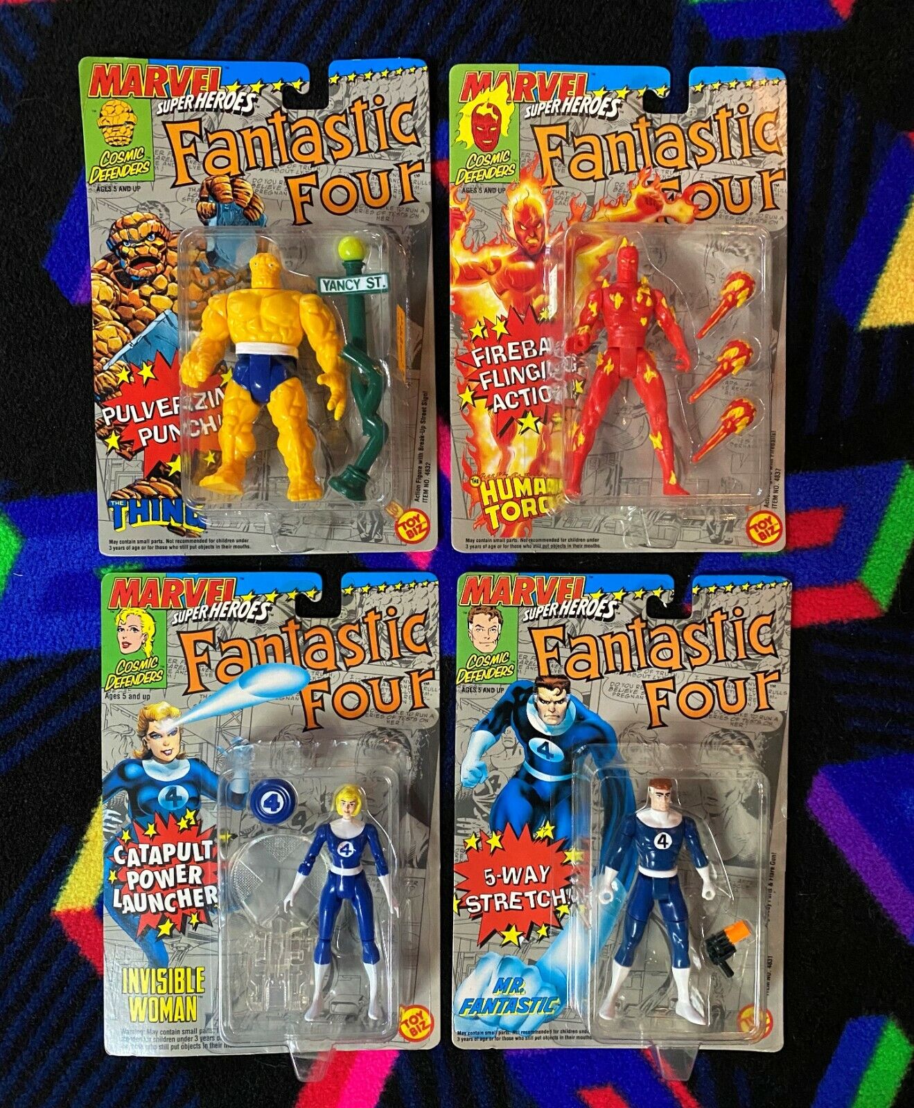 Fantastic Four Vintage Marvel Superheroes Figures Lot Of 4 New 1990 Thing Torch