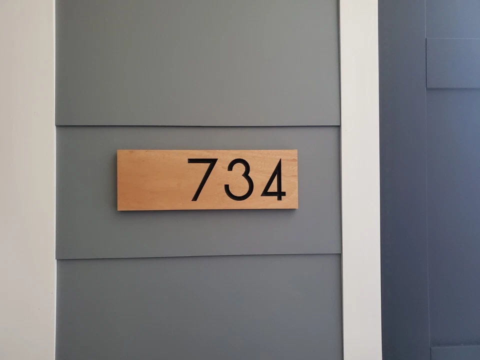 Custom House Address Sign Number Plaque Modern Off Center Outdoor Wood Home - Image 4 of 4