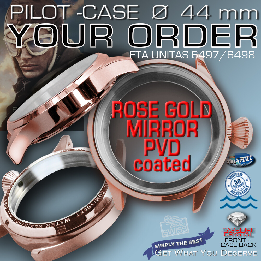 WATCH CASE PILOT, 44 Mm, St-Steel, Eta Unitas 6497/98