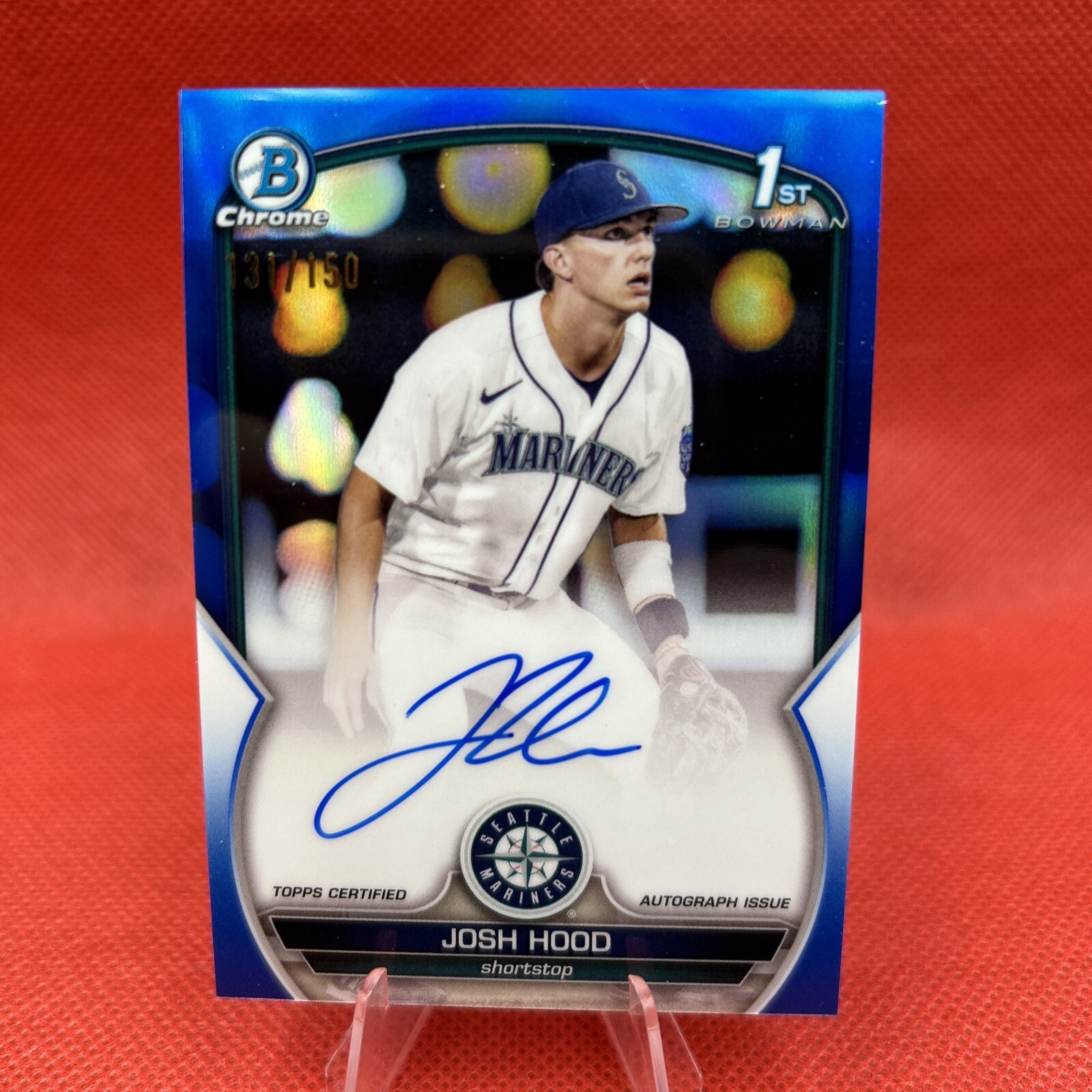 2023 Josh Hood 1st Bowman Chrome Auto Blue Refractor /150 Seattle Mariners