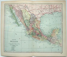 Mexique - Carte originale 1895 par Dodd Mead & Company, ancienne