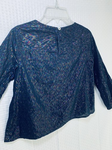 Crewcuts Blouse Blue Metallic Threads Rainbow Shimmer Top Girls Size 10 Ruffle - Picture 7 of 11