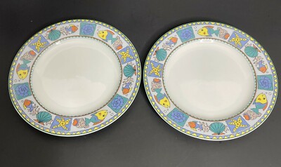 2 Studio Nova Beach Party 8.25'' Salad Plates Y0289 Fish Shells Mikasa
