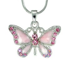 BUTTERFLY Pendant Made With Swarovski Crystal Pink Necklace 20" Chain