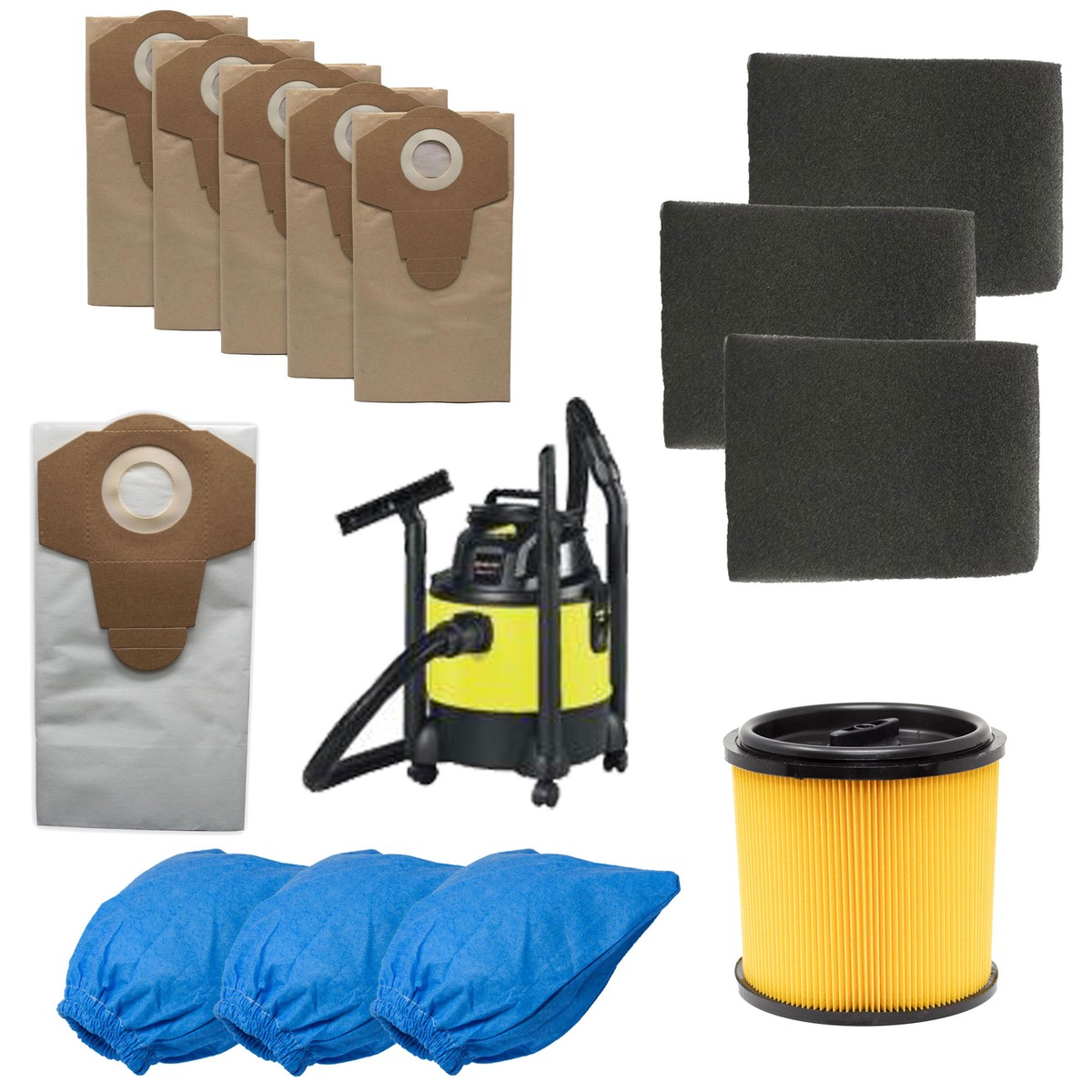 vhbw 3x Textilfilter kompatibel mit Lidl/Parkside PNTS 1300 D3 - IAN 290887 Staubsauger, Nass-/Trockensauger - Stoffbeutel, Abwaschbar Blau