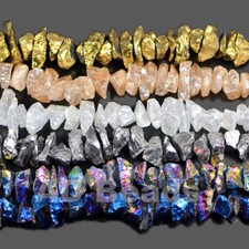 10x12-13x24mm Metallic Titanium Coated Natural Quartz Crystal Nugget Beads 8“