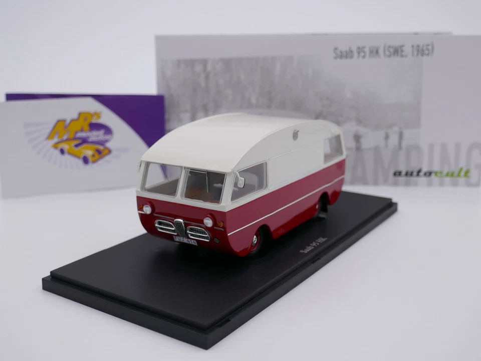 Auto Cult 09016 # Saab 95 HK Wohnmobil Baujahr 1965 " rot-cremeweiß " 1:43 NEU