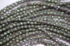 Czech Fire Polished 4mm round faceted glass beads - Polychrome Olive Mauve