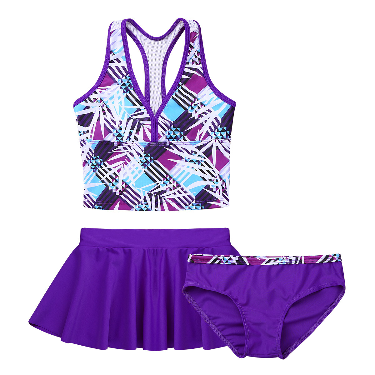 Kids Girls Tankini Printed Swimwear Swimming Costume Crop Tops - Main Image