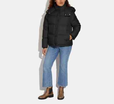 Coach Short Down Puffer Jacket Black CL445 Womens Size XS NWT Logo Lining 