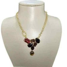 Women's Statement Tiger's Eye Multi Color Gold Plated Necklace NWOT