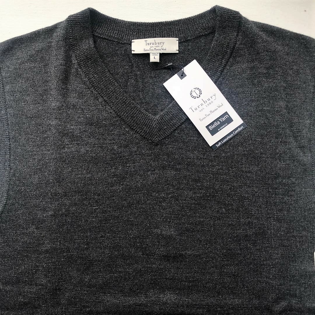 Pull Col V En Laine Mérinos Extra Fine Turnbury - Taille L, Gris, Occasion Très Bon état