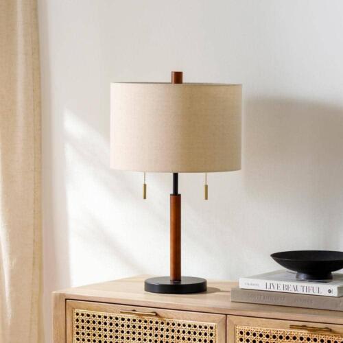 Livabliss Table Lamp 23" 2-Light 1-Way Ceramic Cylinder Bedside Linen Drum Tan - Picture 6 of 7